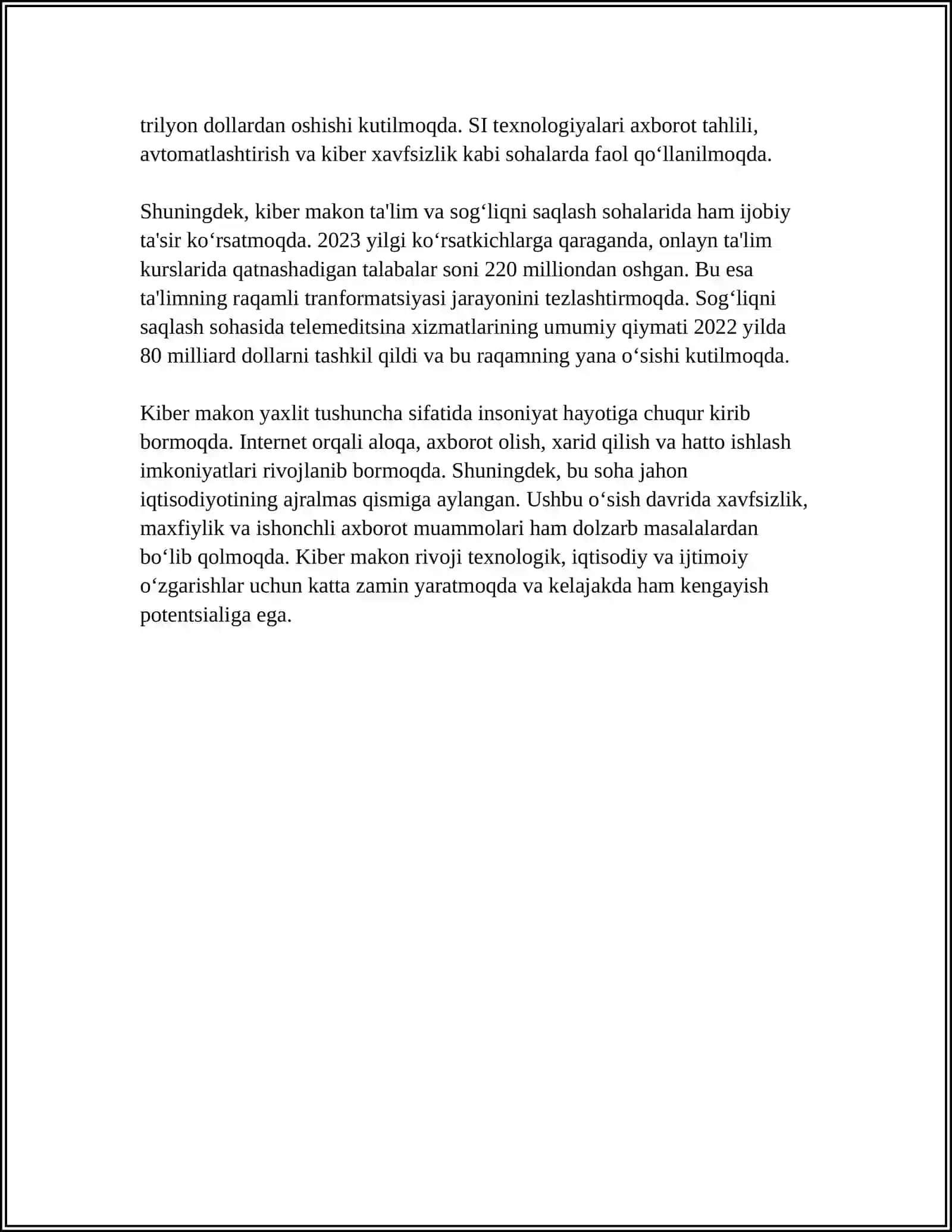 KIBER MAKON, KIBER TERRORIZM, KIBER ZÕRAVONLIK TUSHUNCHALARINING MOHIYATI 4