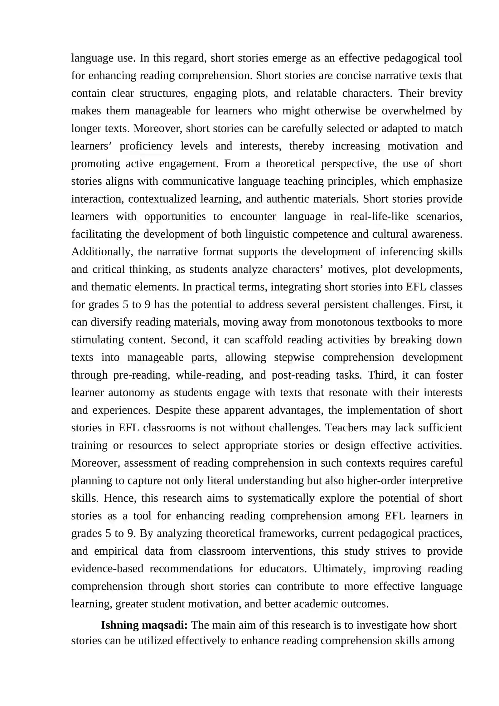 "Enhancing Reading Comprehension through short stories in EFL classes(5-9 grades)." 4