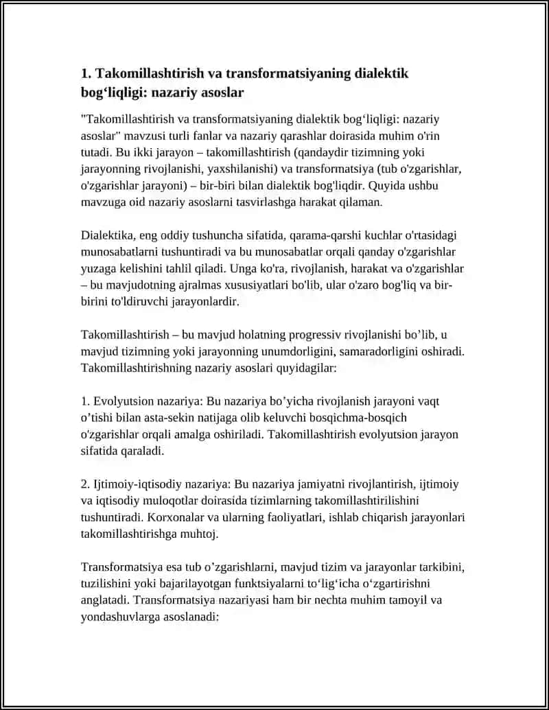TAKOMILLASHTIRISH, TRANSFORMATSIYA MODERNIZATSIYA TUSHUNCHALARINING DIALEKTIK ALOQADORLIGI 4