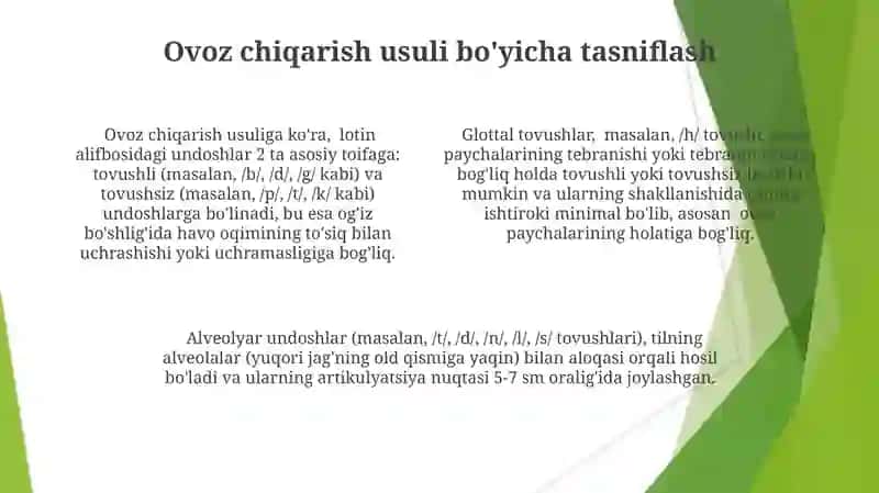 Lotin alifbosi unli va undosh harflar tasnifi 4