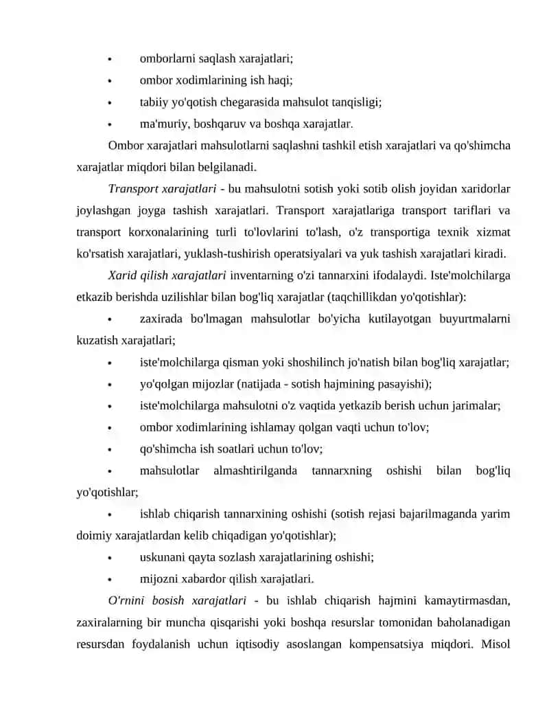 Transportda logistika xarajatlari 4