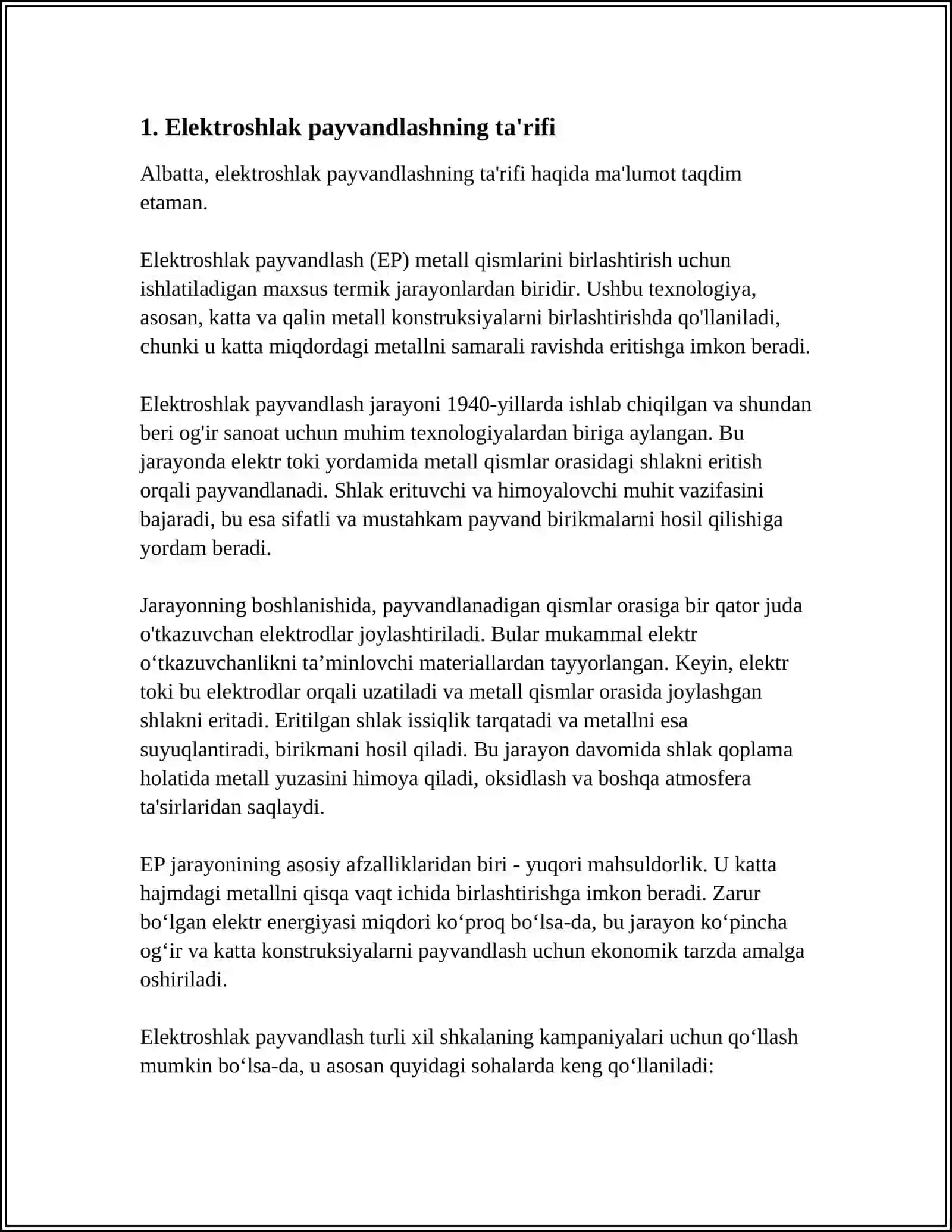 Elektro shlak payvandlash usuli 4