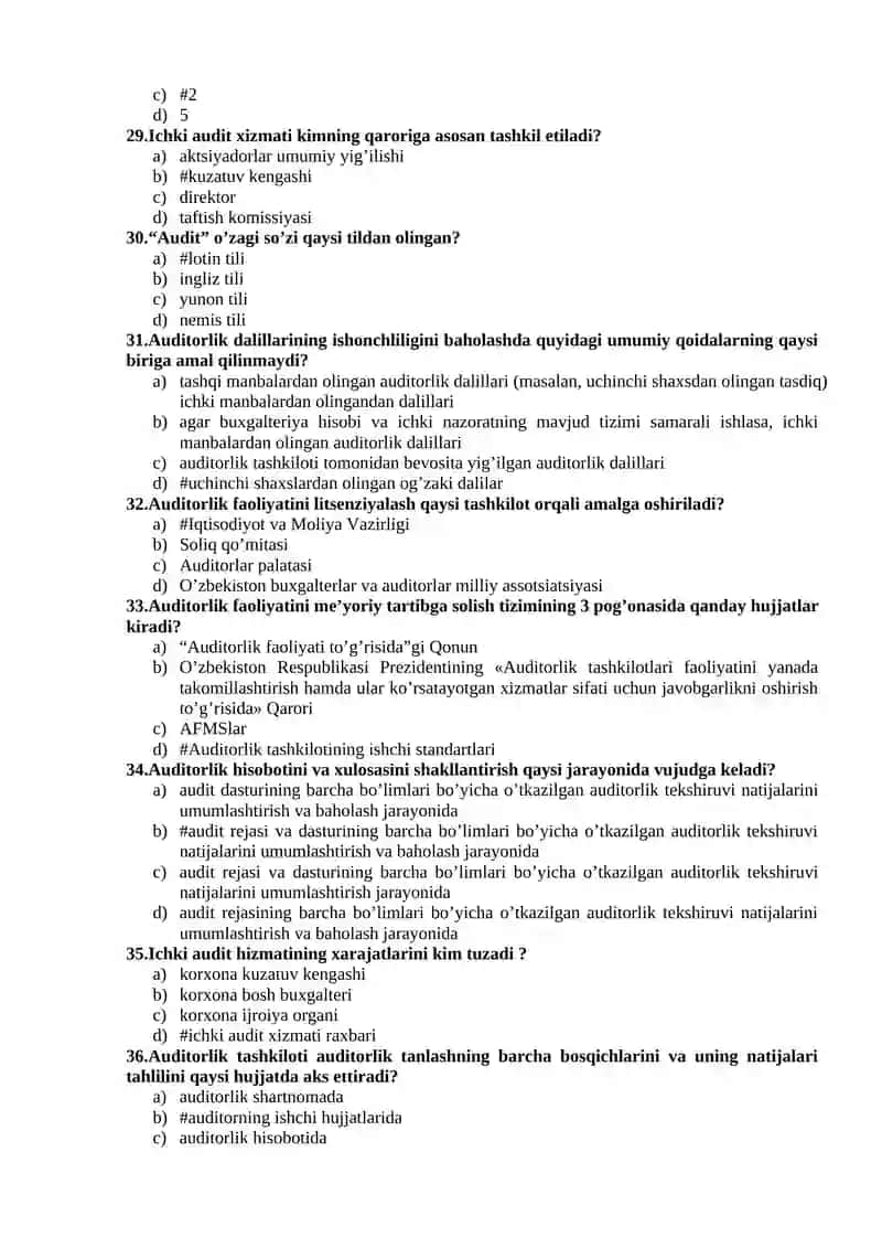Audit fanidan yakuniy test savollari javoblari bilan 4