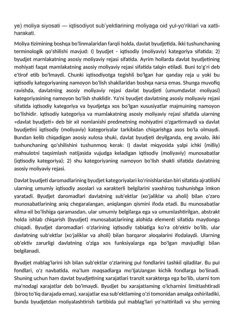 Davlat budjetining moliya tizimida tutgan o`rni va ahamiyati. 4
