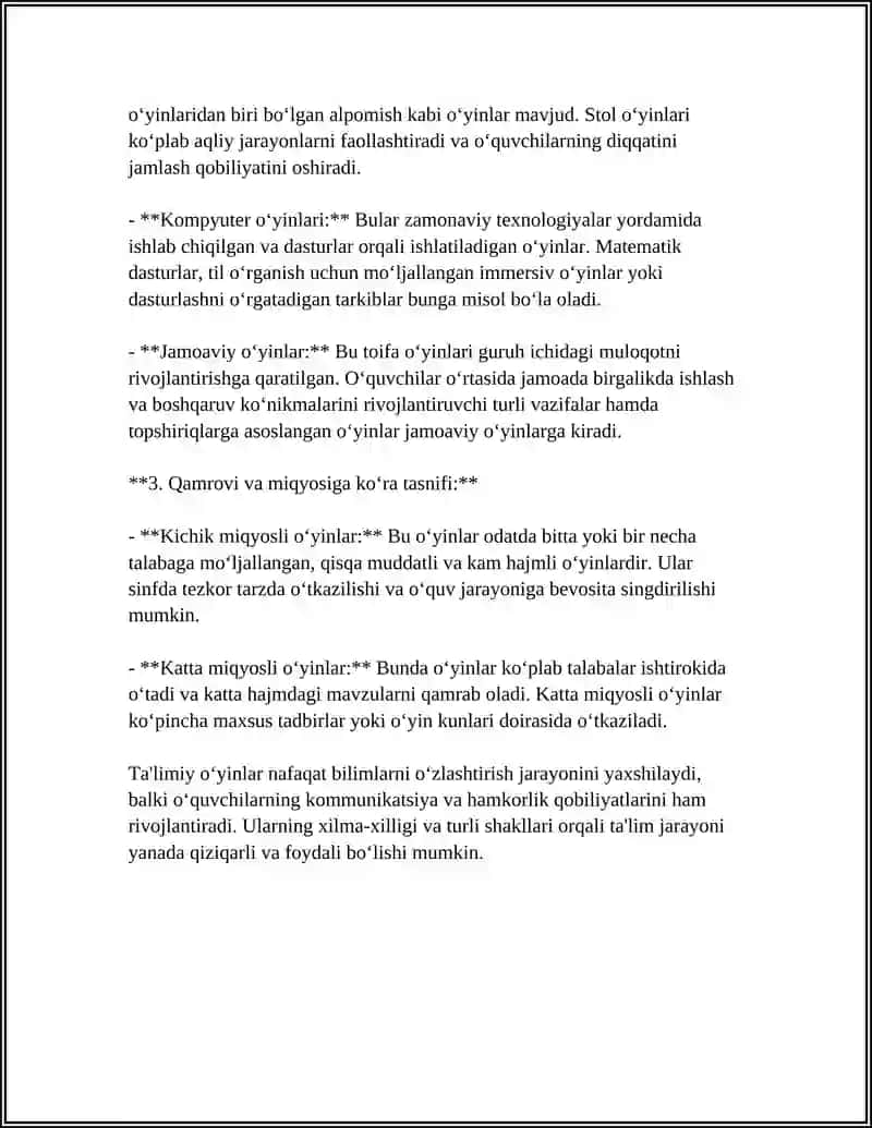 TAʼLIMIY OʻYINLARNING TURLARI VA O'TKAZISHNING INNOVATSION TEXNOLOGIYALARI 4