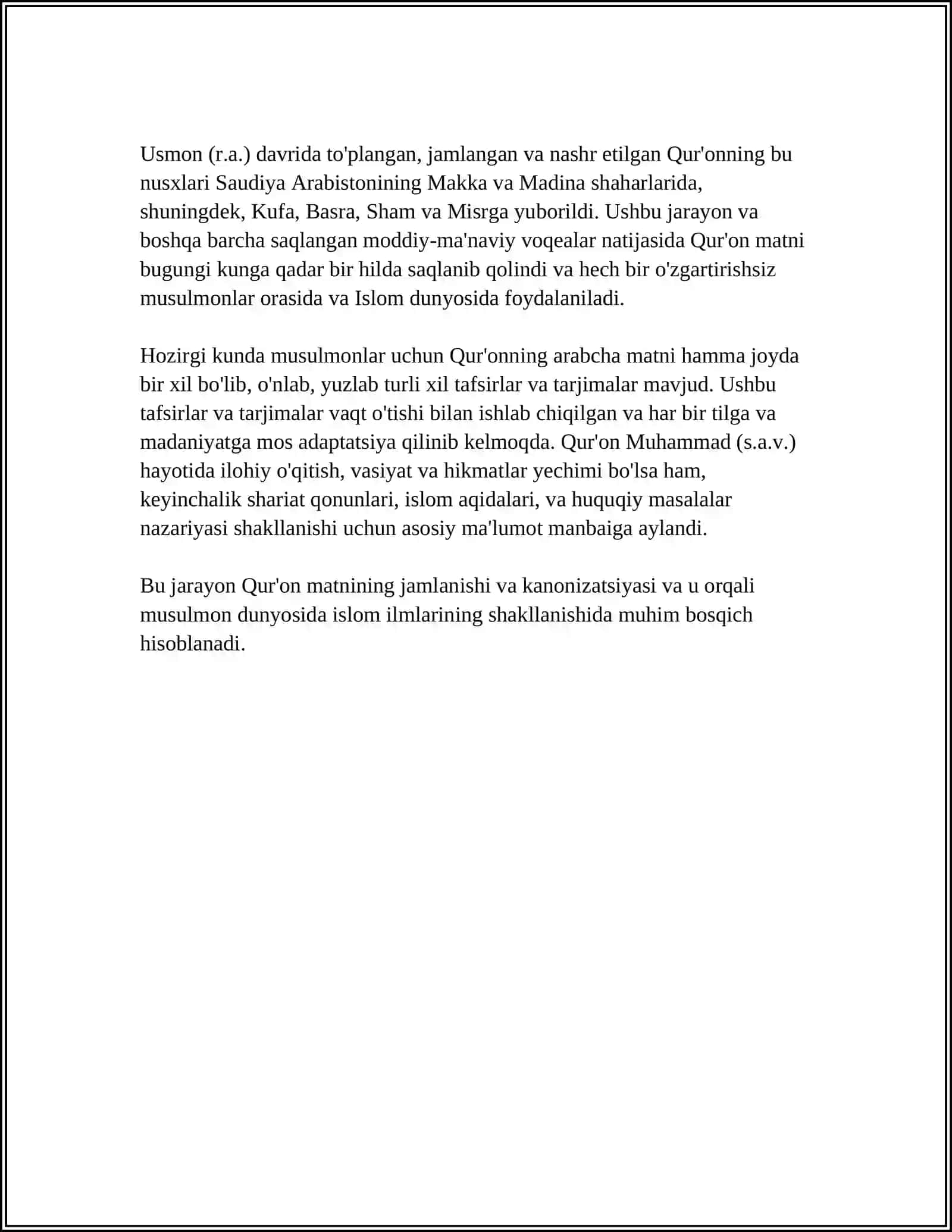 QUR'ON, HADIS, FIGH, AQIDA ILMLARINING SHAKLLANISH TARIXI 4