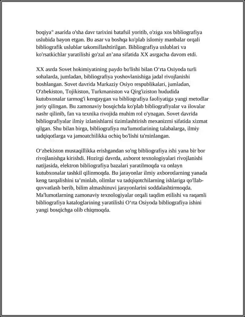 OʻRTA OSIYODA BIBLIOGRAFIYA ISHI 4