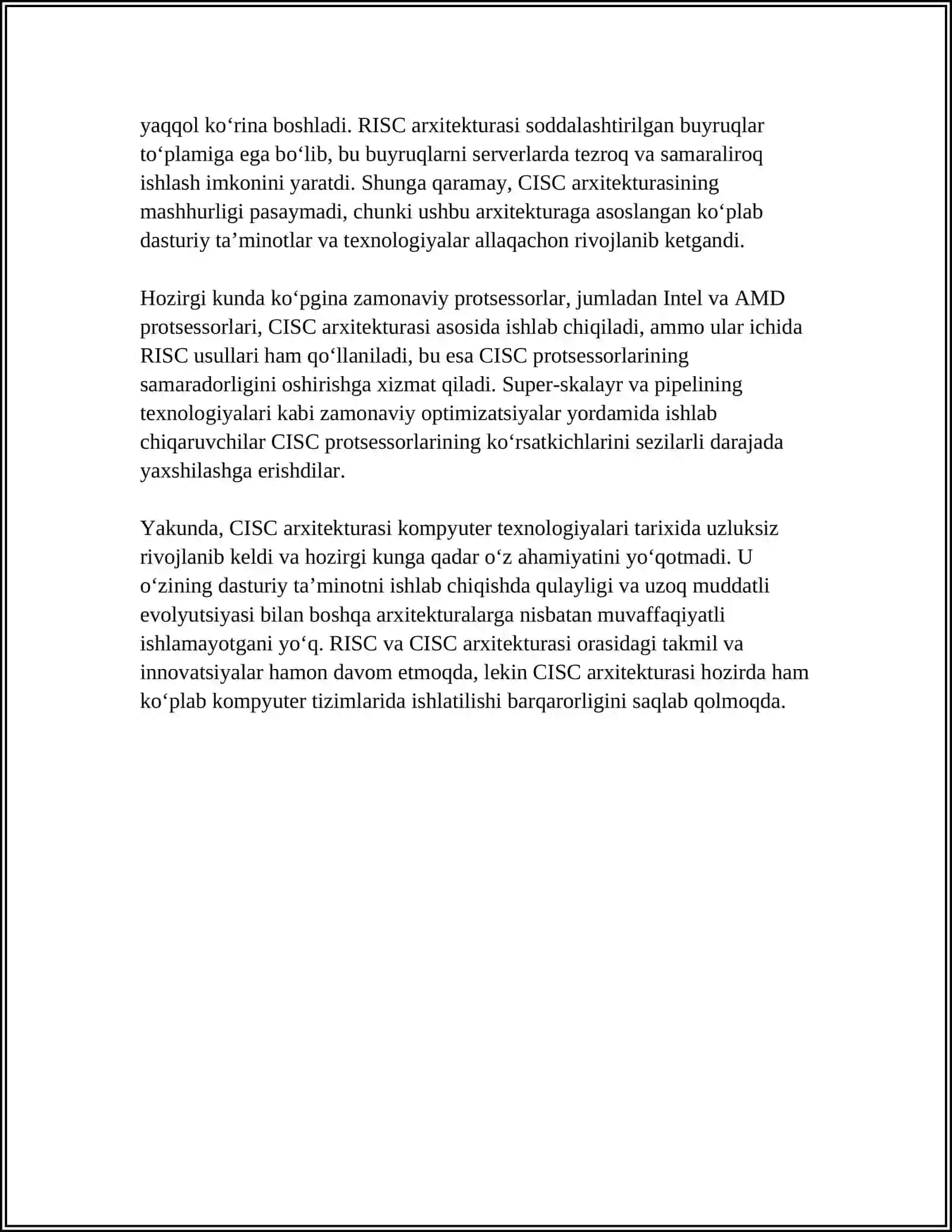 KOMPYUTER BUYRUQLARINING BAZAVIY TIZIMI: CISC ARXITEKTURASI 4