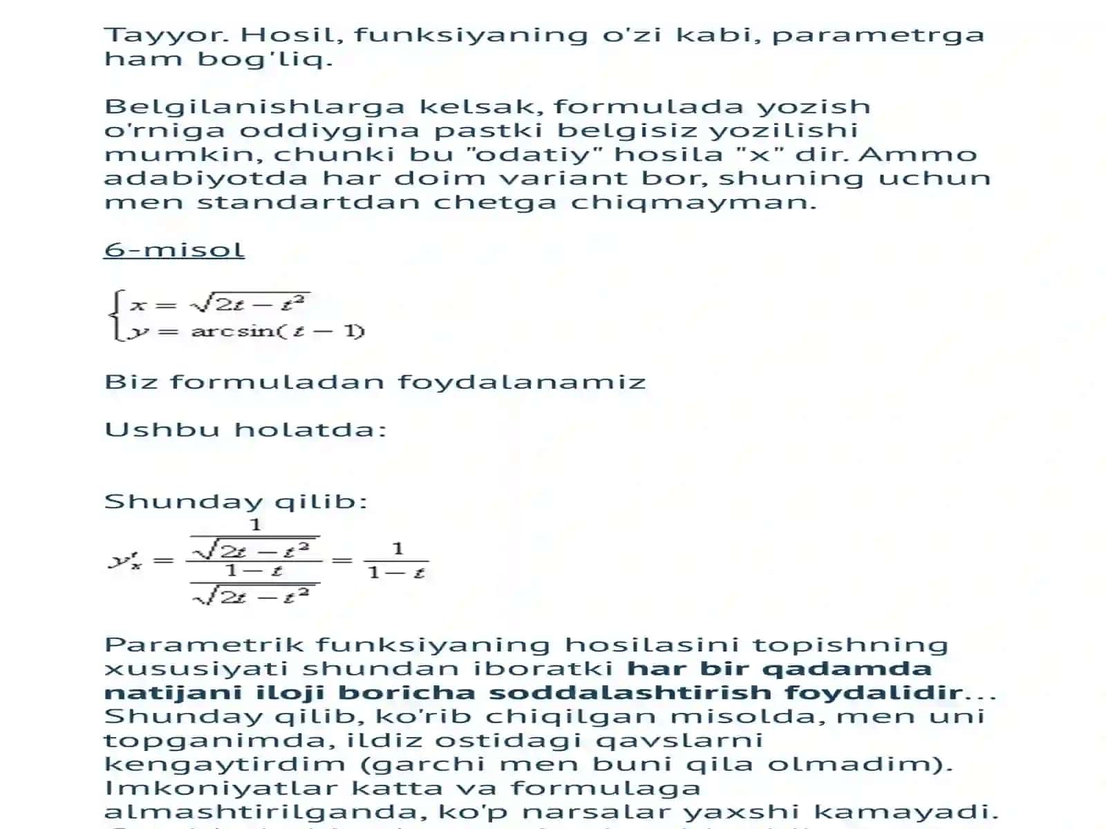 Parametrik shaklda funksiya 4