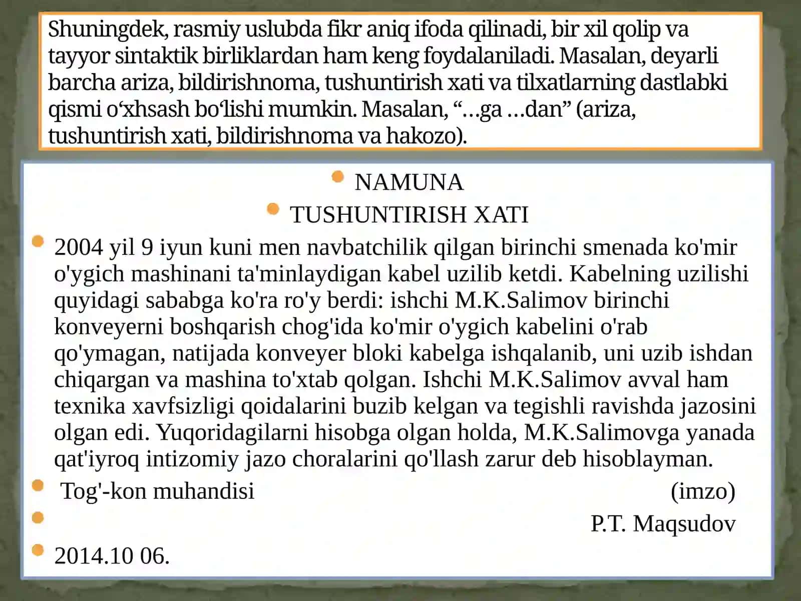 Rasmiy-idoraviy uslubdagi nutq xususiyatlari 4