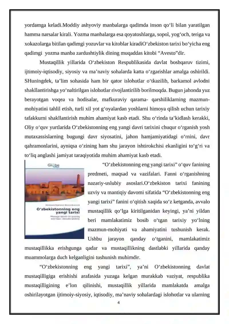 O‘ZBEKISTONNING ENG YANGI TARIXI FANIDAN REFERAT 4