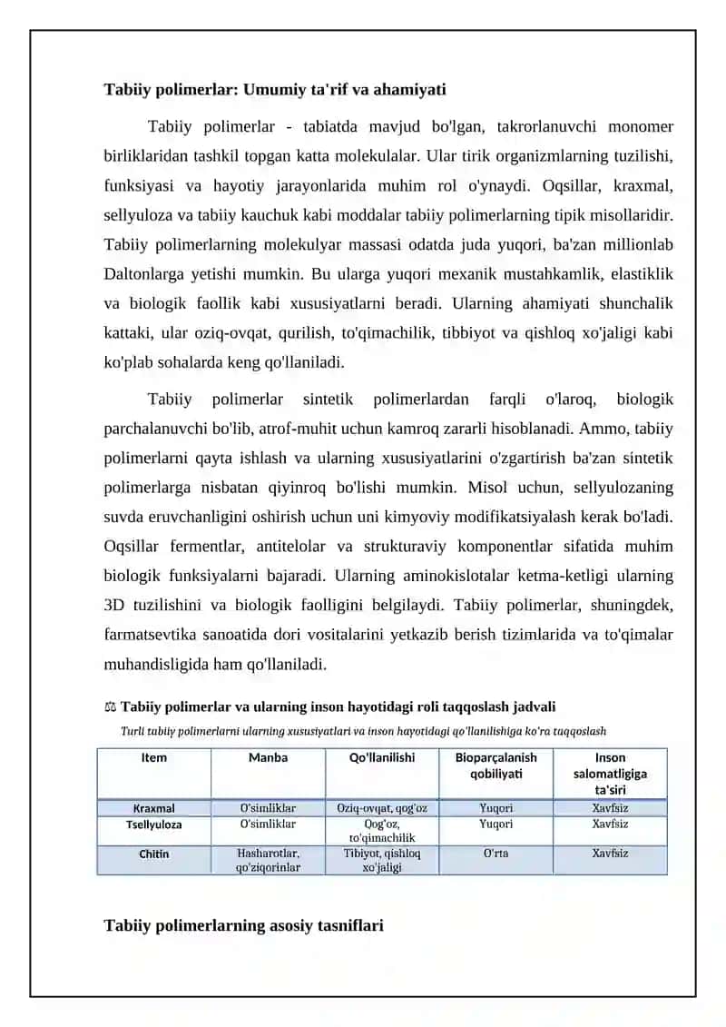 Tabiiy polimerlar: Ta'rif, tasniflash va manbalar 4