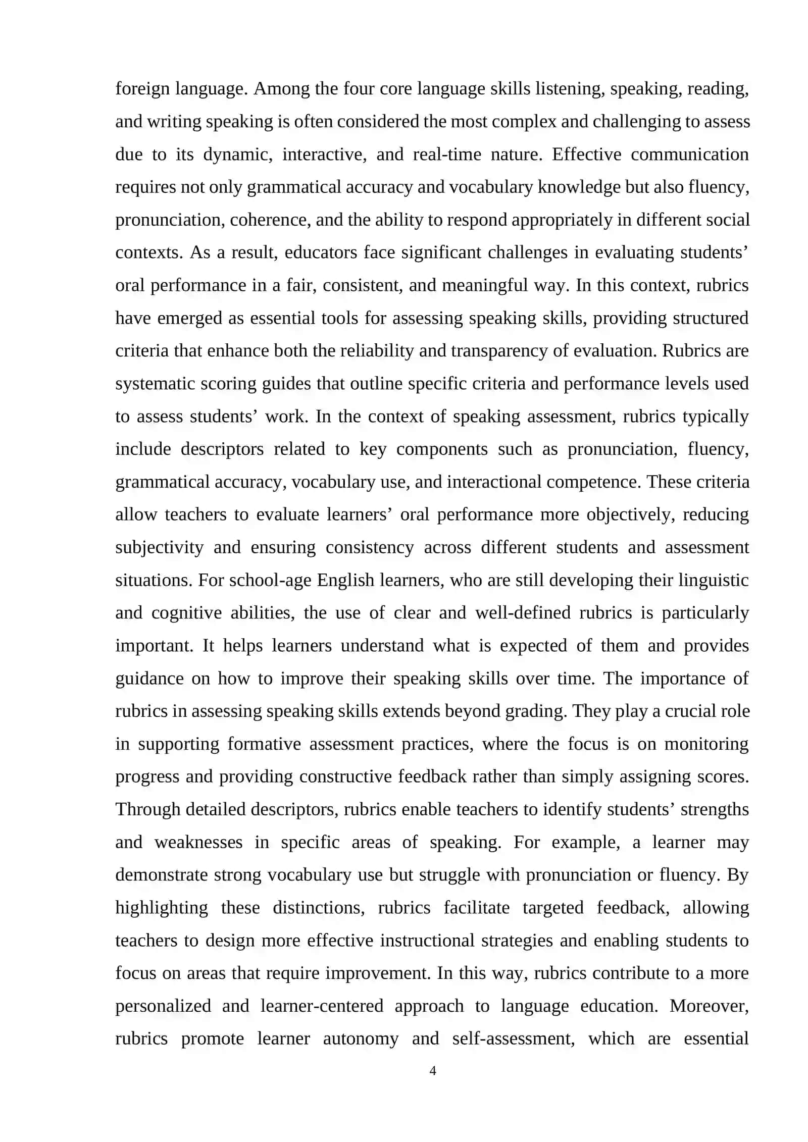 Course Work: Rubrics for Assessing Speaking Skills 4