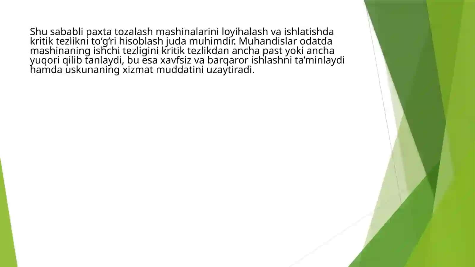 Paxta tozalash mashinalari detallarini kritik tezlikka hisoblash 4