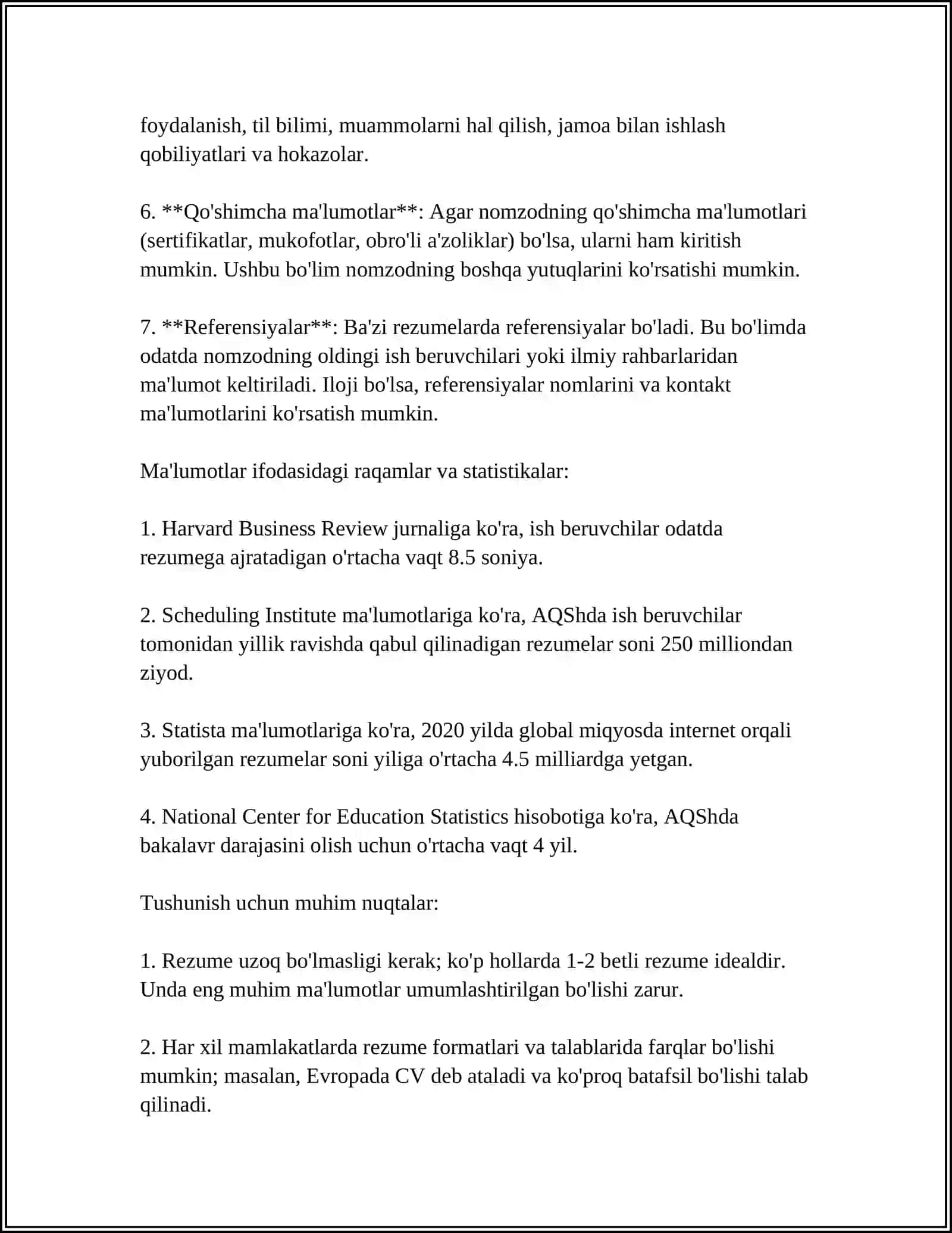 REZUME VA UNING TURLARI 4