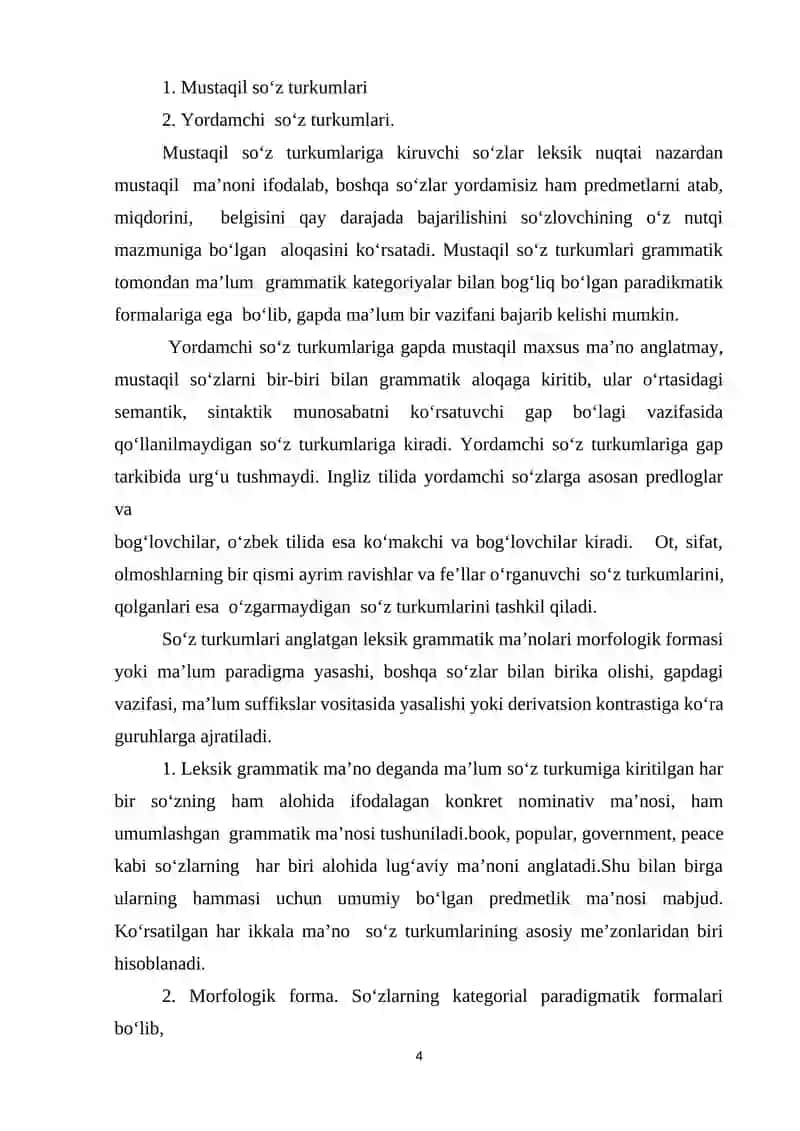 SO‘Z TURKUMLARI TASNIFI VA UMUMIY XUSUSIYATLARI (INGLIZ VA O‘ZBEK TILLARI QIYOSIDA) 4