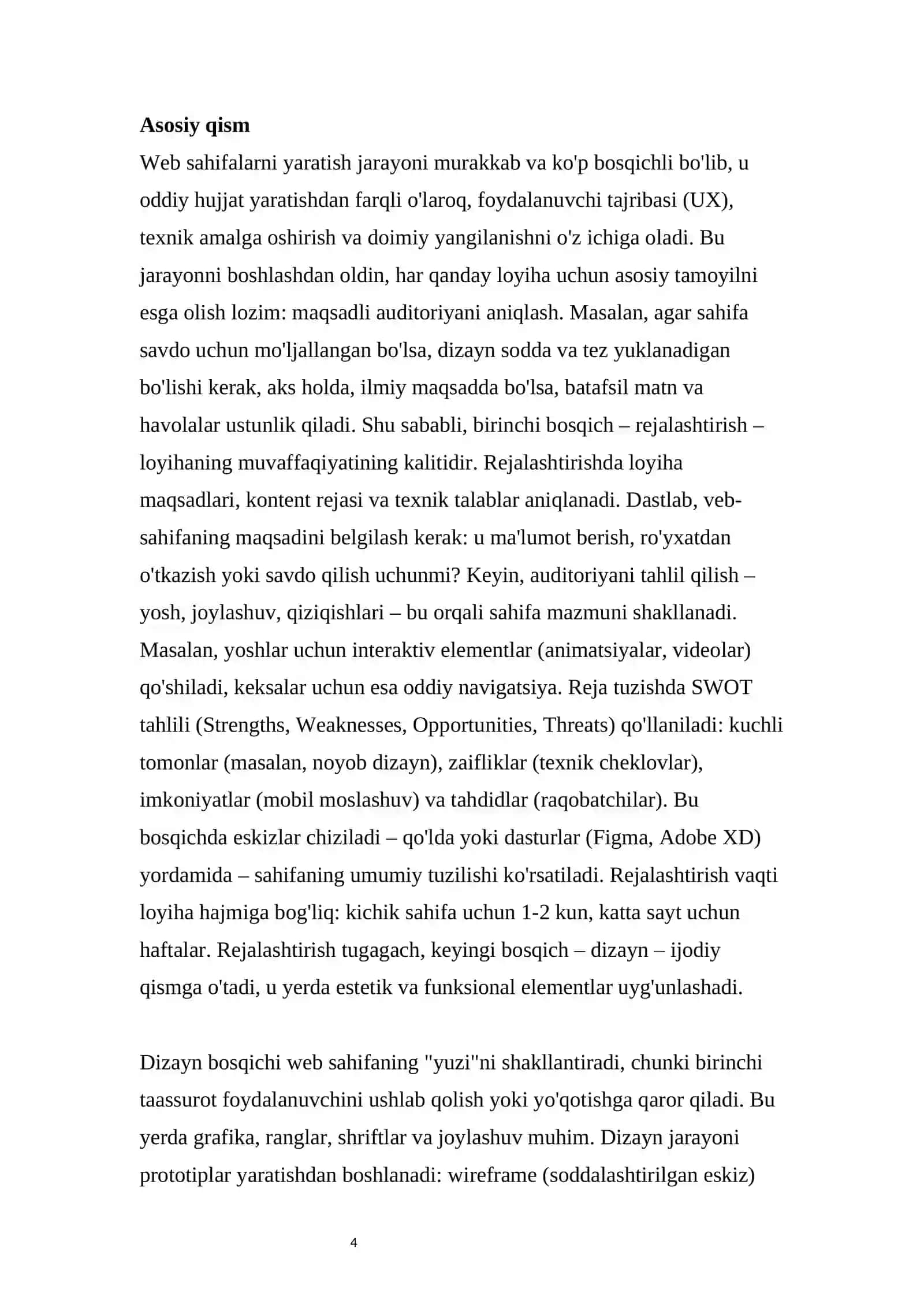 Web sahifalarni yaratishning bosqichlari REFERAT 4