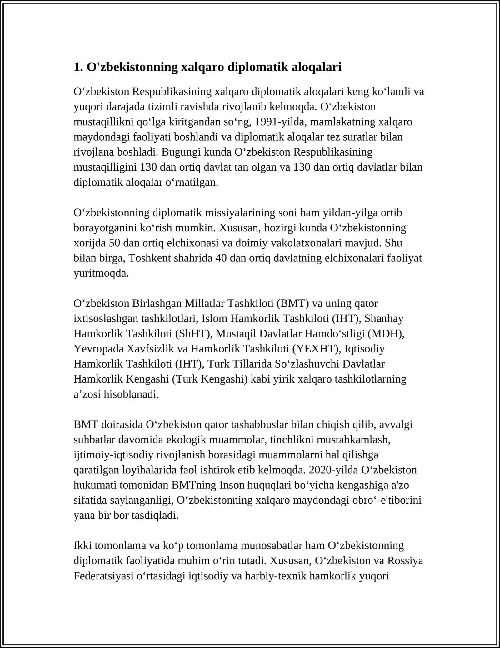 O'ZBEKISTON RESPUBLIKASI PRESIDENTINING MILLATLARARO MUNOSABATLAR VA XORIJIY DAVLATLAR BILAN DO'STONA MUNOSABATLARNI YANADA TAKOMILLASHTIRISH CHORA TADBIRLARI TOGRISIDAGI FARMONI 4