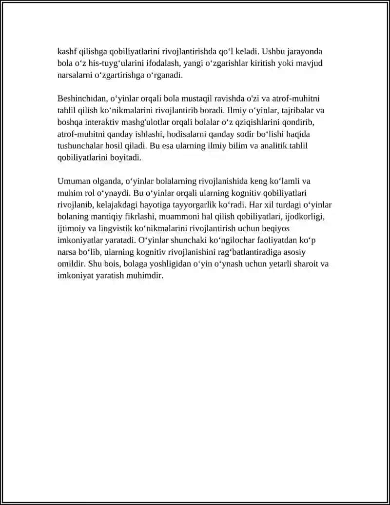 BOLANING HAYOTIDA ÓYINNING ROLI 4