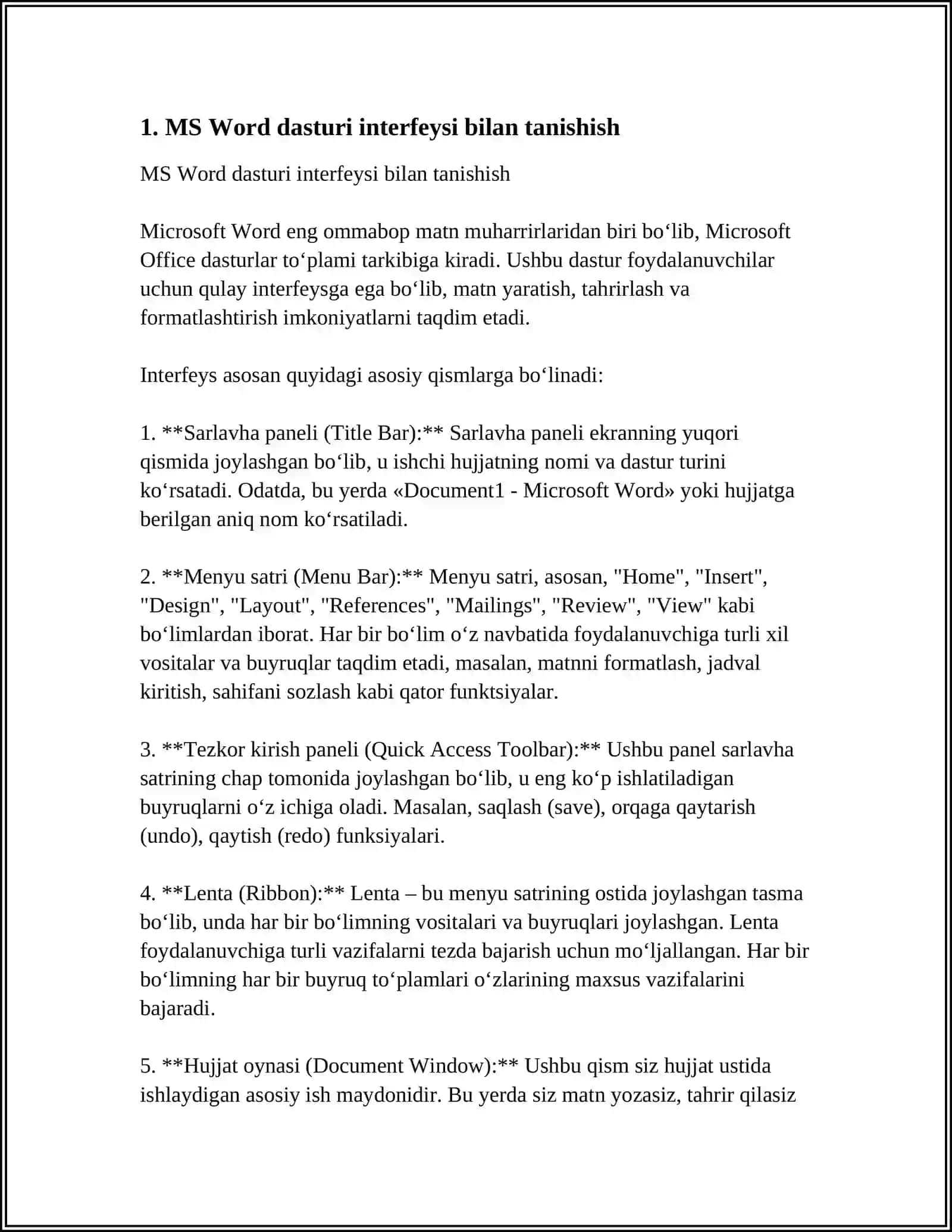 MS WORD DA FORMATLASH, TAHRIRLASH ISHLARINI BAJARISH 4