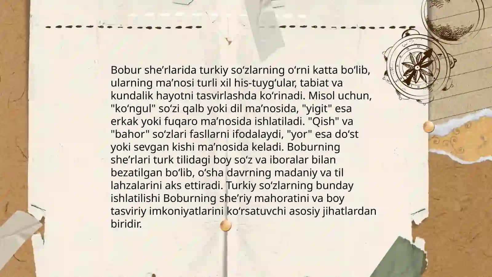 Bobur she'riy merosida turkiy so'zlarning o'rni 4