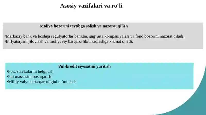 Davlat moliya institutlarining moliya bozorlari dagi faoliyati va roli 4