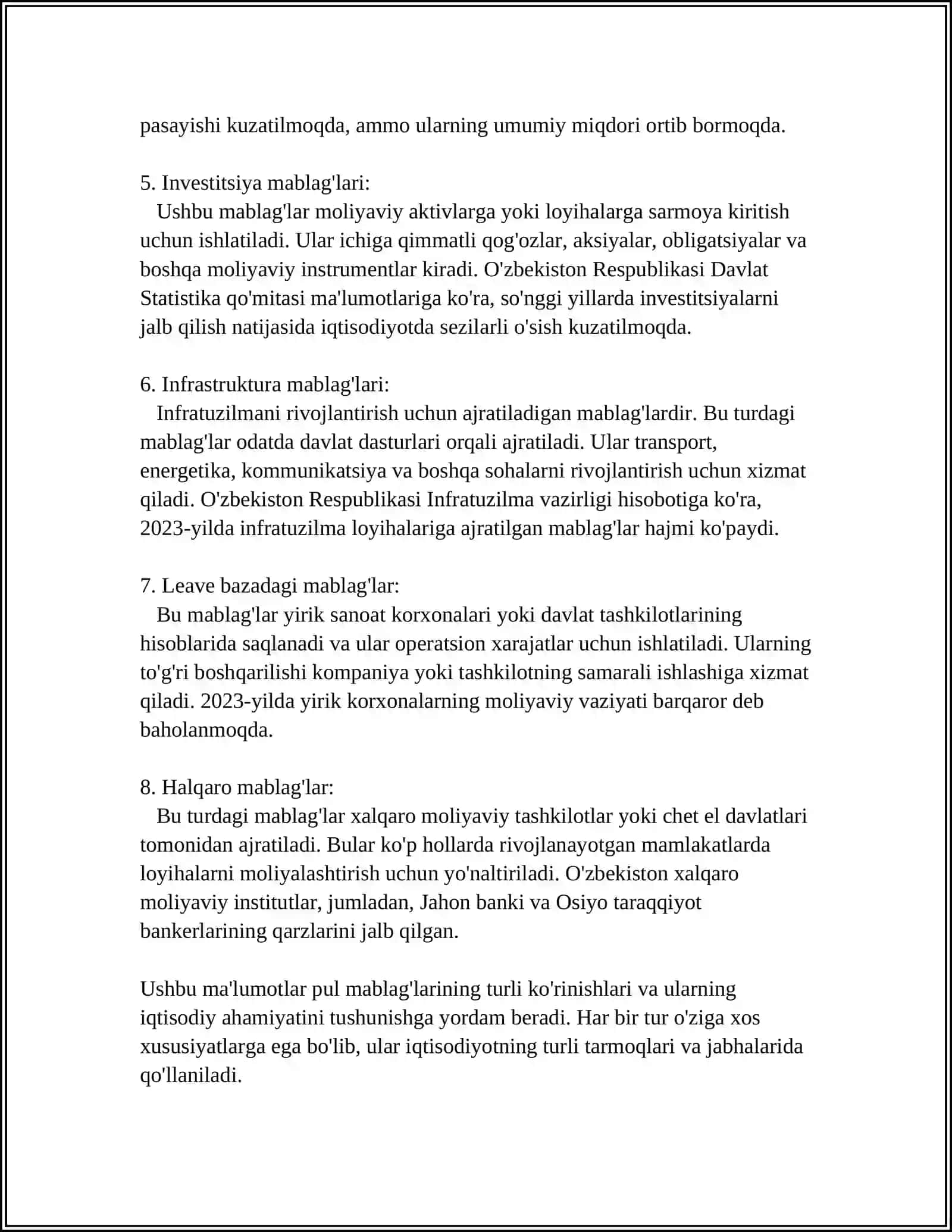 PUL MABLAG’LARI, HISOB-KITOB OPERATSIYALARI HISOBI 4