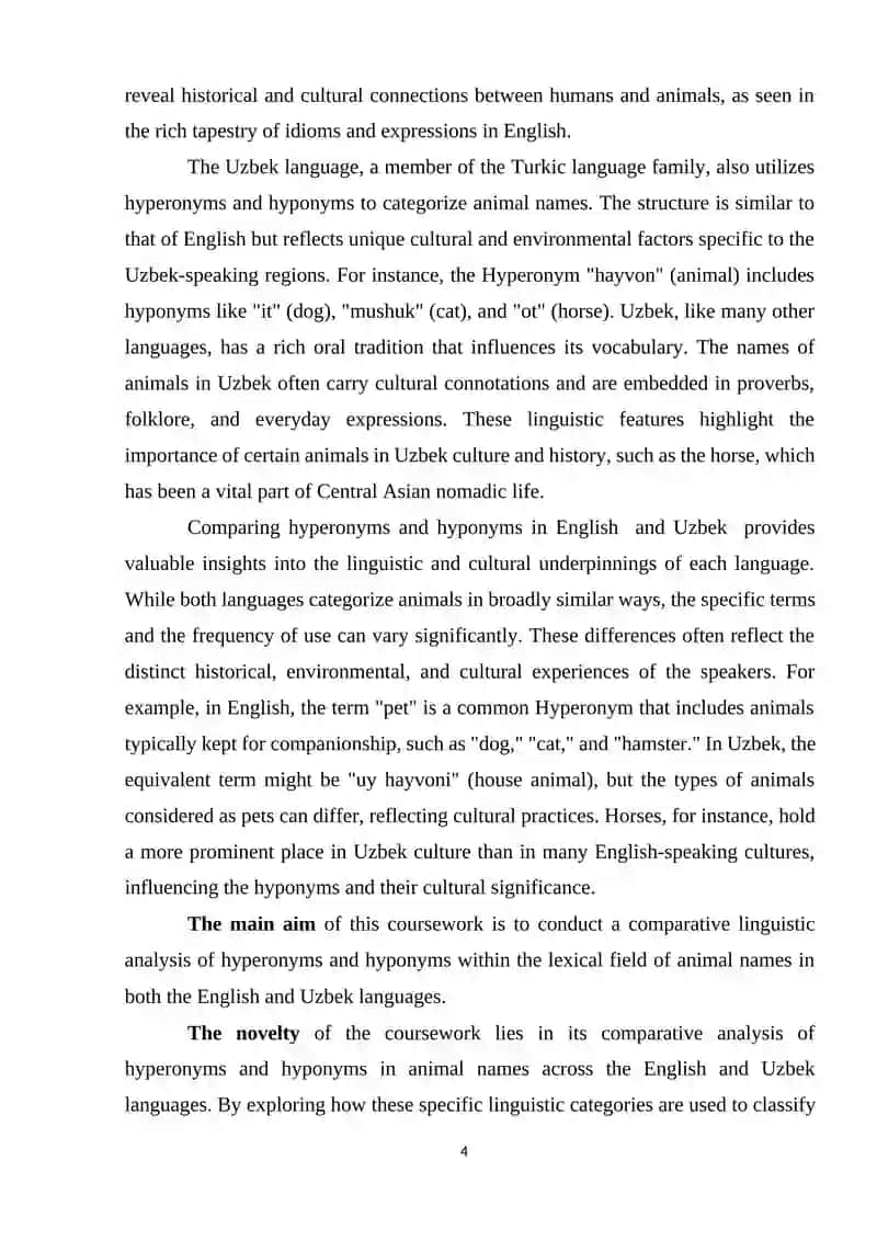 HYPERONYM AND HYPONYM IN ANIMAL NAMES IN THE ENGLISH AND UZBEK LANGUAGES 4