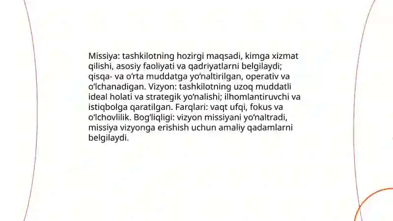 Tashkilotning missiyasini rejalashtirish va aniqlashtirish 4