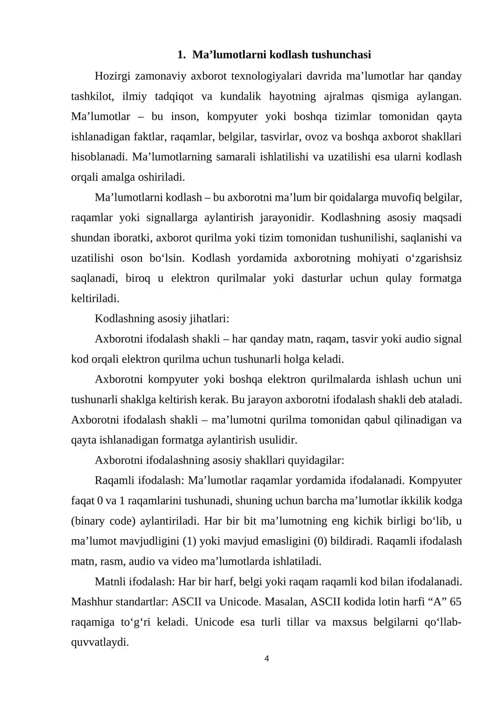 Ma’lumotlarni Kodlash va Son Tizimlari 4
