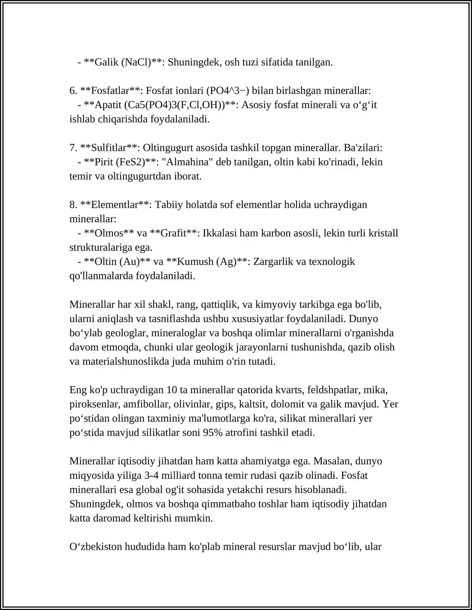MINERALLAR TO'G'RISIDA MA'LUMOT 4