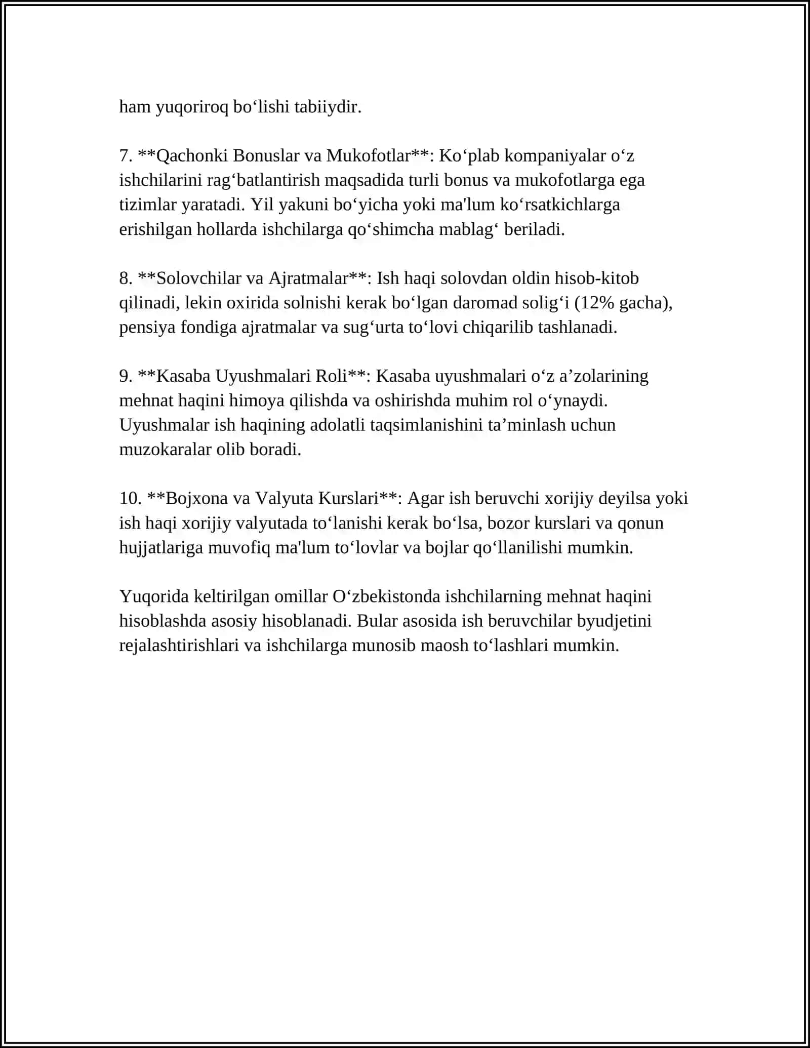 MEHNATGA HAQ TOʻLASH TIZIMLARINI TASHKIL ETISH REFERAT 4