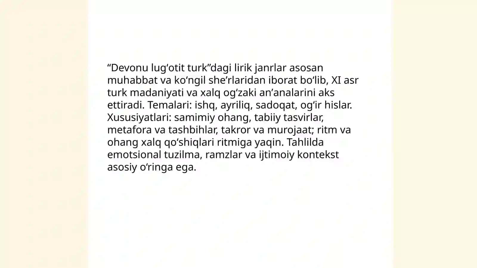 "Devonu lugʻotit turk"dagi adabiy janrlarni oʻrganish 4