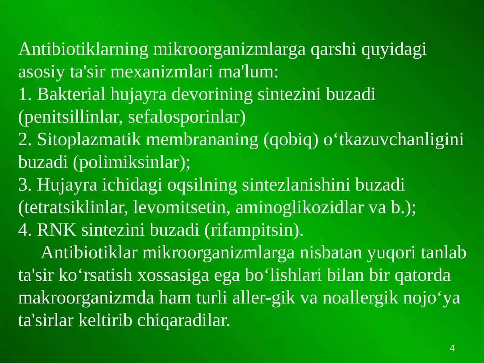 Antibiotiklar klassifikatsiyasi 4