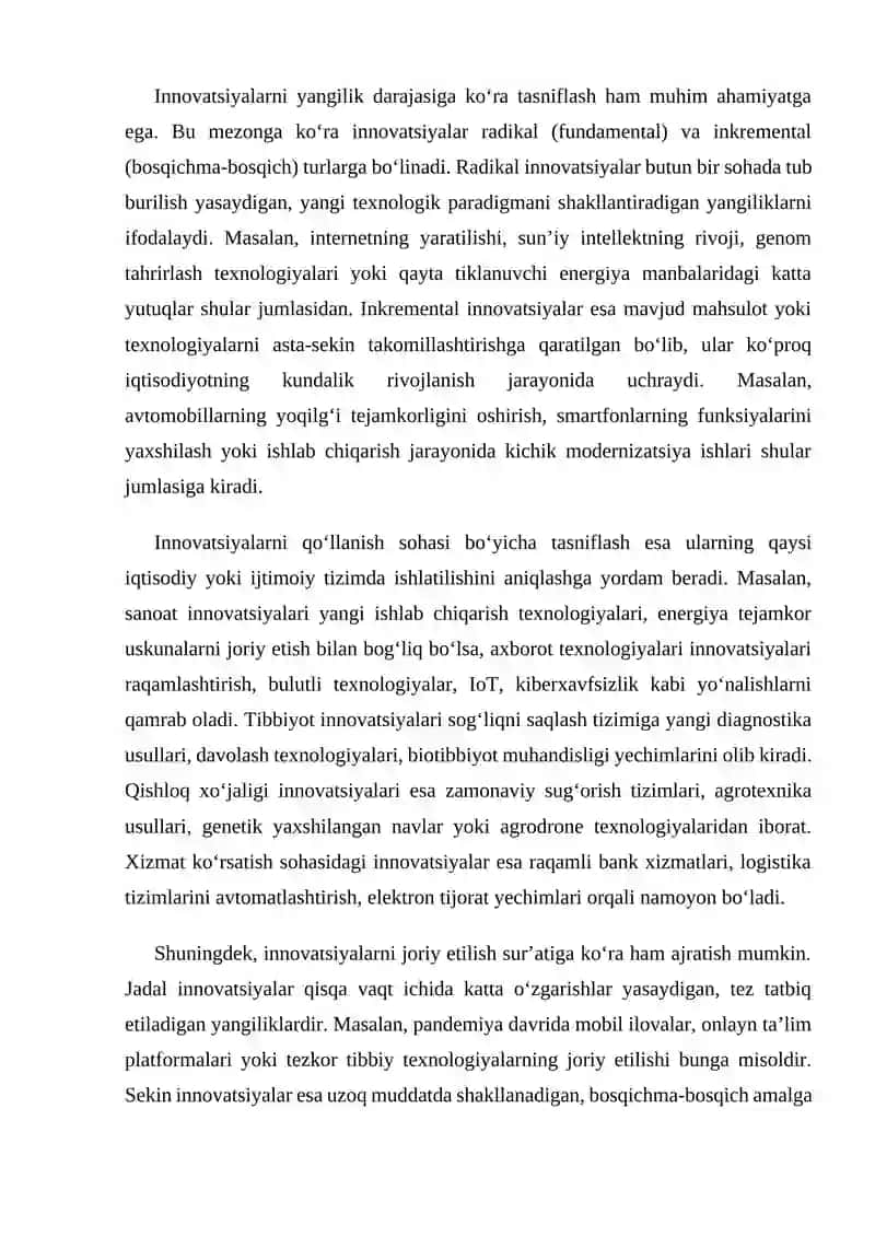 Innovatsiyalarning turlari va tasnifi 4