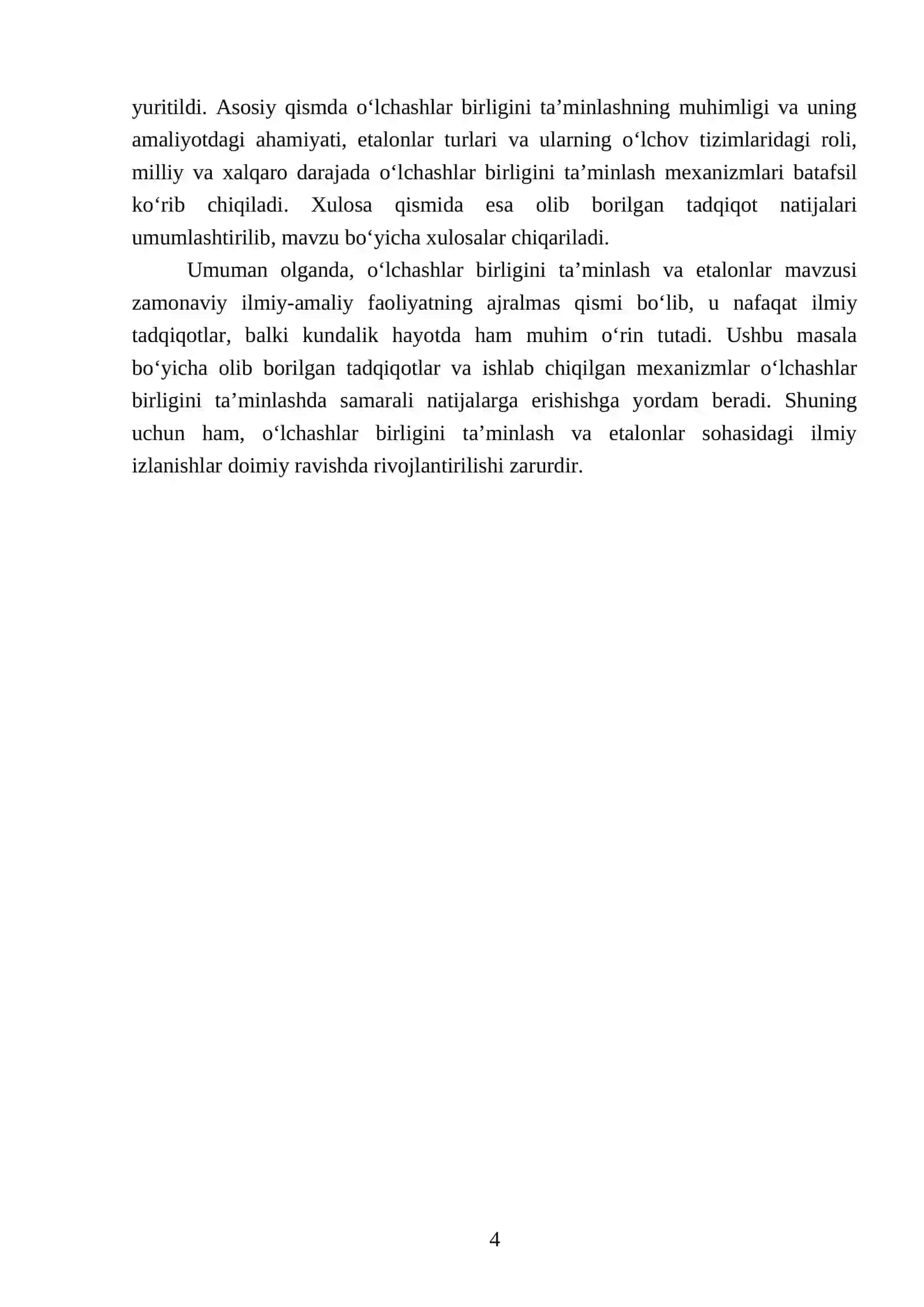 Oʻlchashlar birligini taʼminlash va etalonlar 4