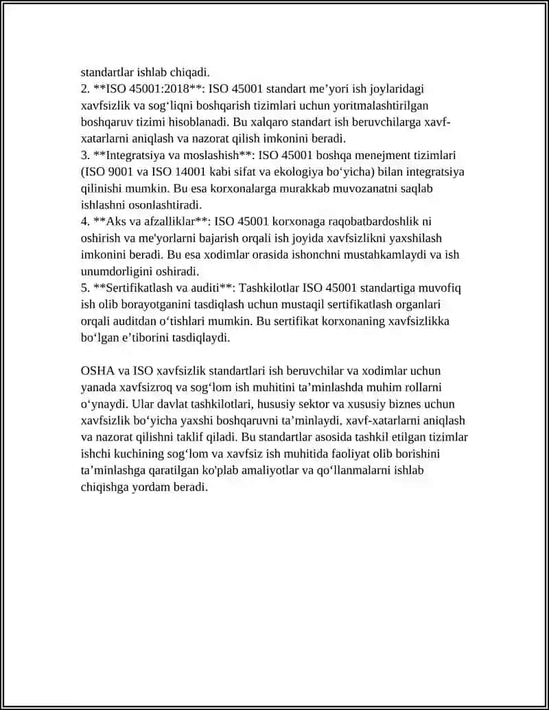 XAVFSIZLIK STANDARTLARI (OSHA, ISO) 4
