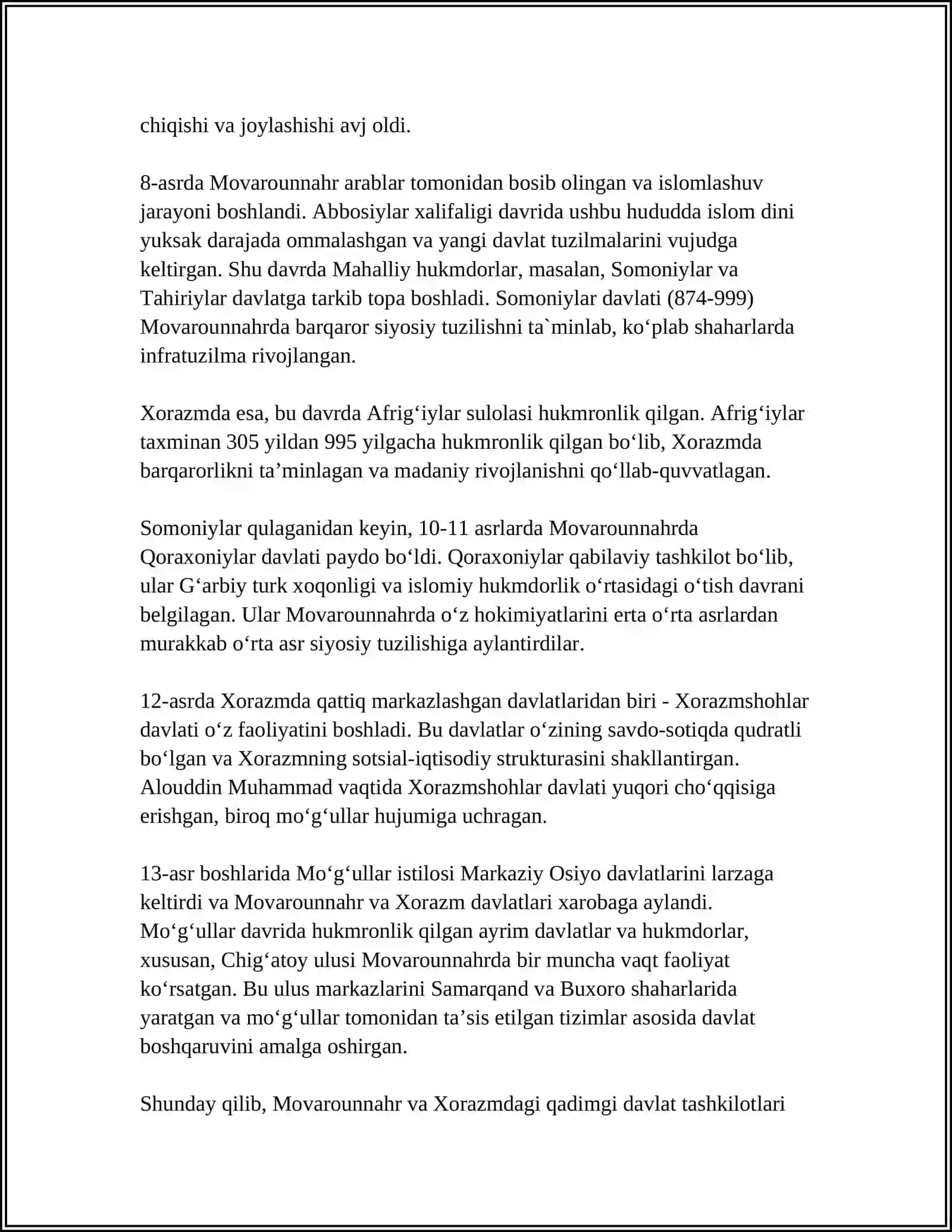 O'ZBEK DAVLATCHILIGI VA UNING TARIXIY BOSQICHLARI 4