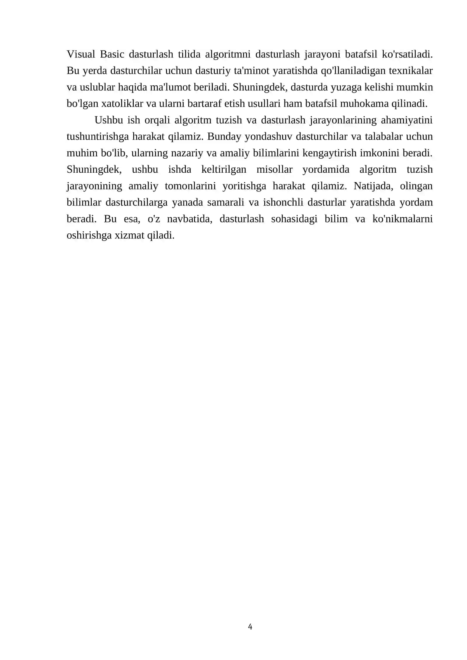 Masalalarning algoritmini tuzish va shu algoritm asosida Visual Basic dasturlash tilida dastur tuzis) 4