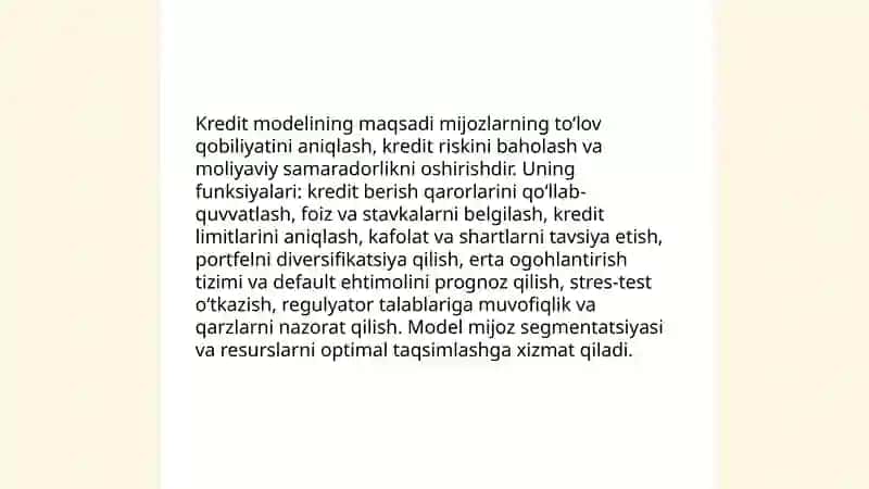 Kredit modeli haqida tushuncha 4