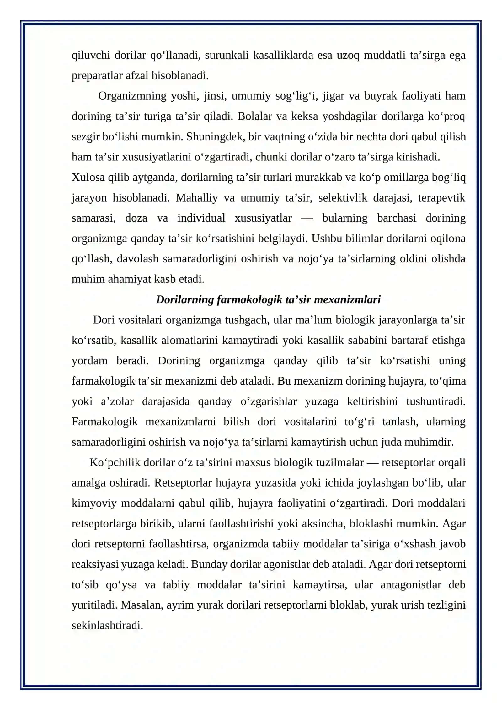 Dorilarning ta’sir turlari. Dorilarning nojo’ya ta’siri va uning oldini olish 4