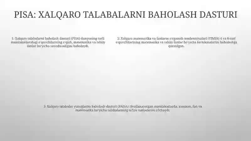 Timss, Pisa, Agma, Talis Xalqaro Baholash Dasturlari 4