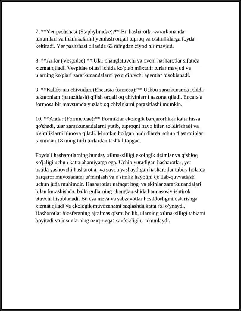 FOYDALI HASHAROTLARNING EKOLOGIYASI 4
