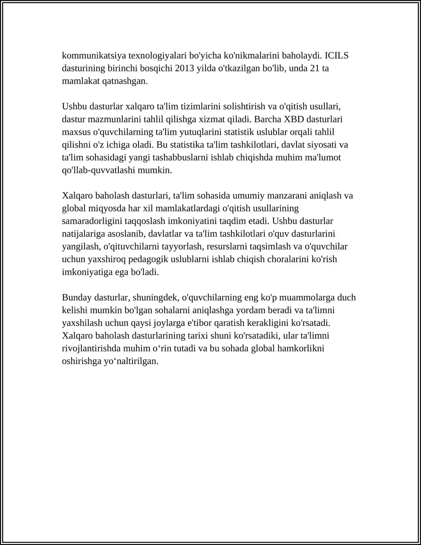 XALQARO BAHOLASH DASTURI 4