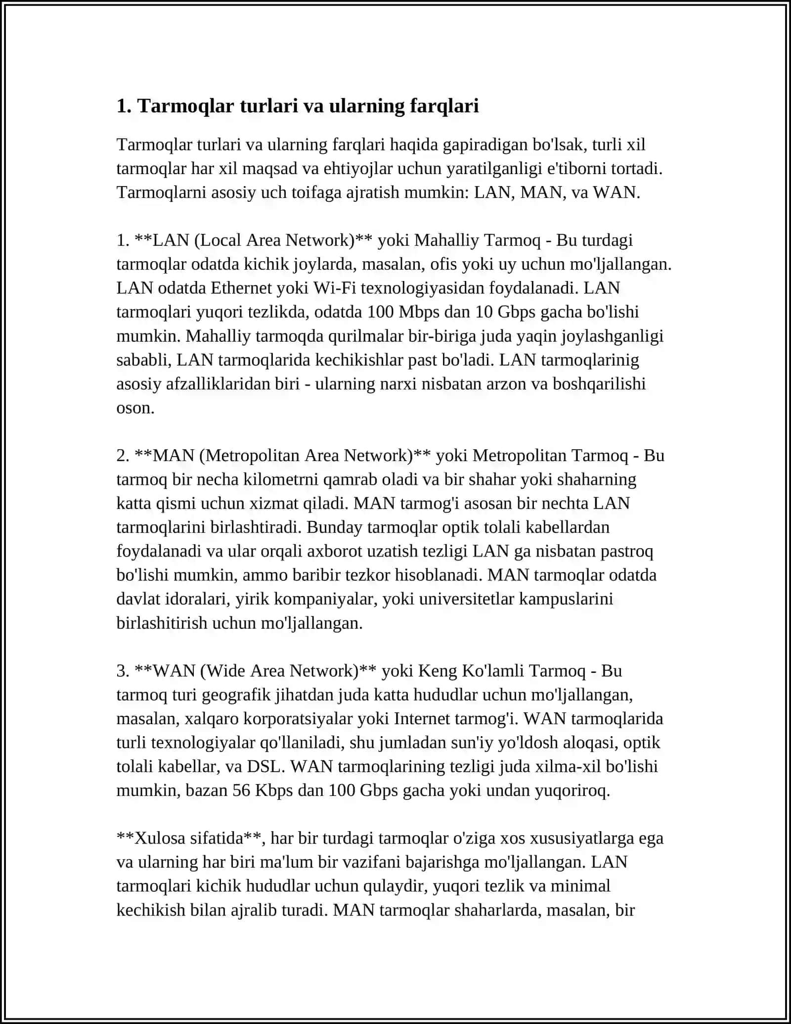 TARMOQ TOPOLOGIYASI. LOKAL TARMOQ ORQALI AXBOROTLAR ALMASHISH 4