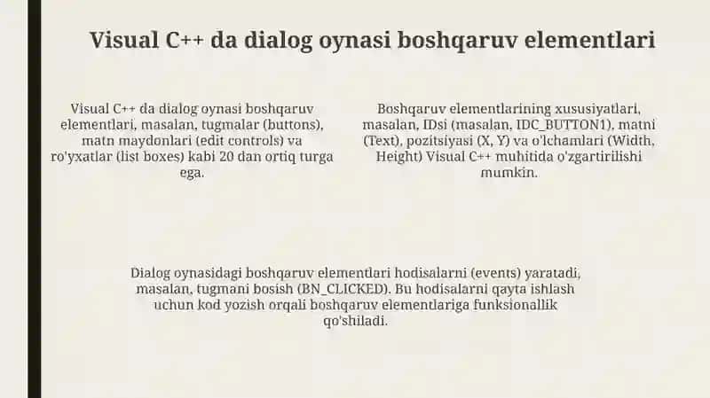 Dialog oynalari va ularning roli Visual C++ muhitida 4