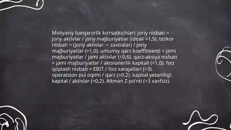 Moliyaviy barqarorlikni baholash va taxlil usullari 4