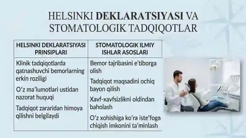 Stomatologiyada etika va dientologiya va tibbiy etika xalqaro tibbiy etika 4
