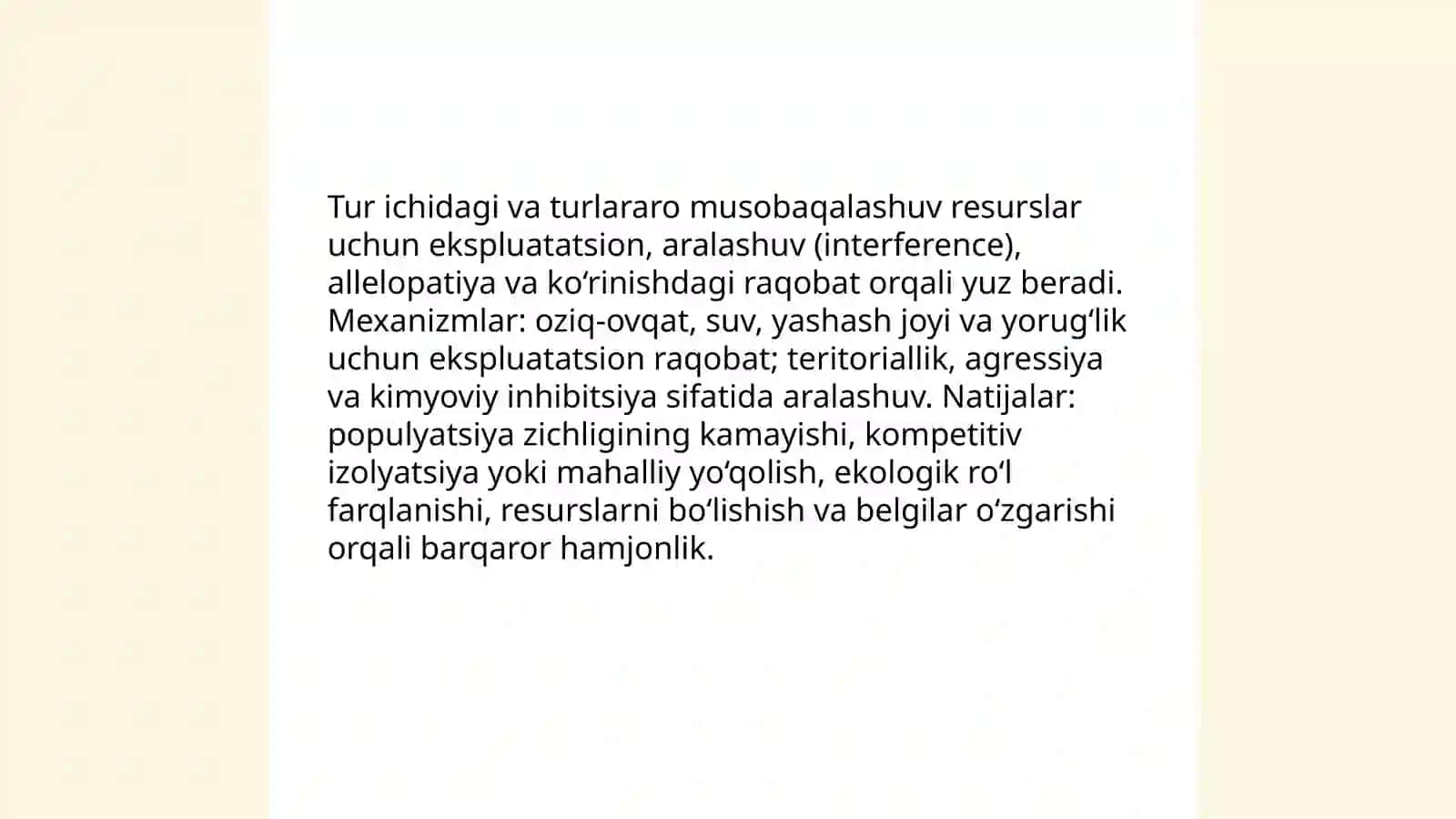 Biotsenozda organizmlar oʻrtasidagi munosabat tiplarini oʻrganish 4