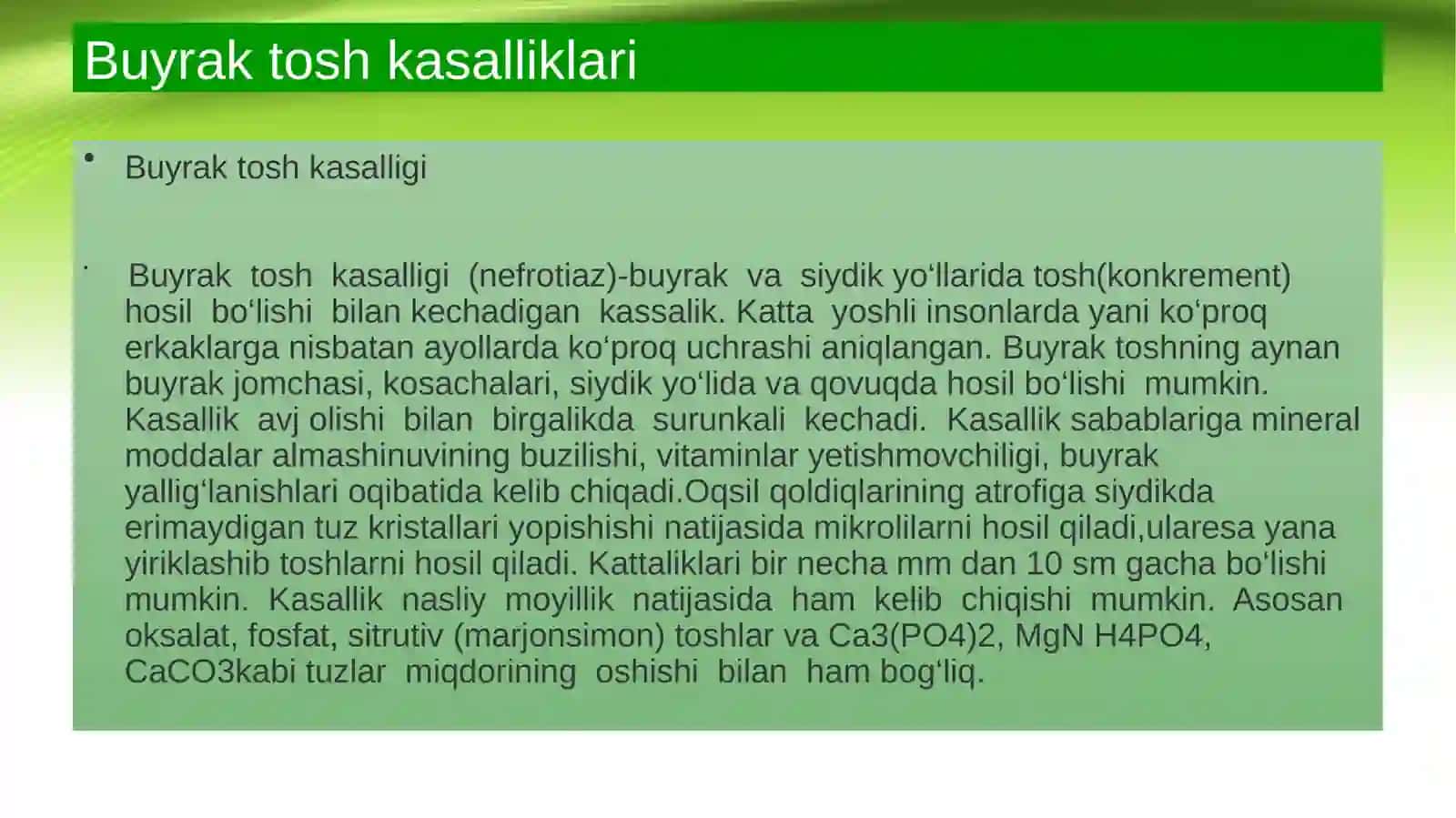 Tosh kasalliklarining kimyoviy asoslari 4